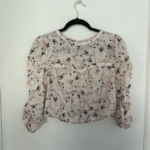 Free People Floral Women's Top - Cream and Black